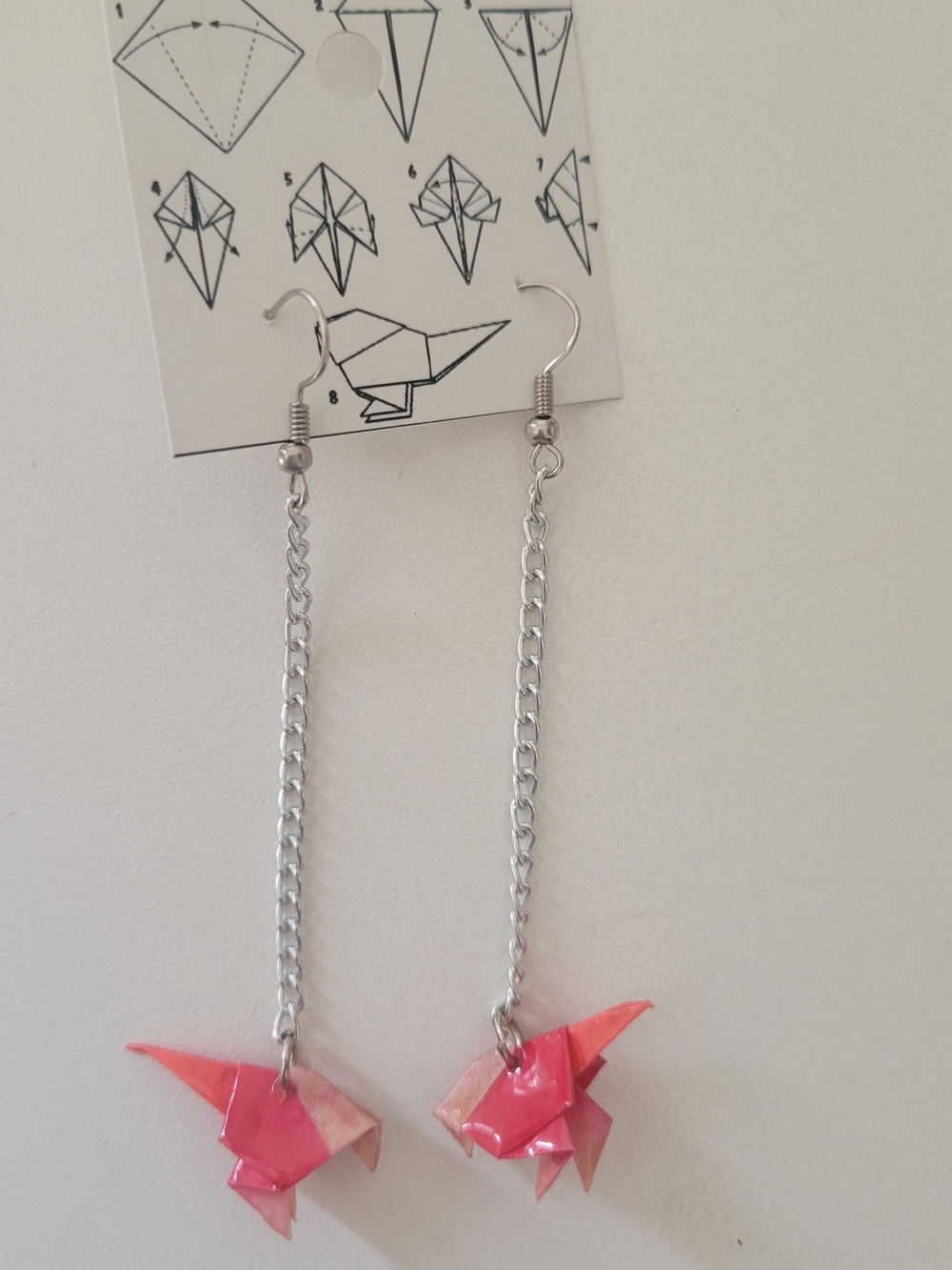 Pink Origami Crane Dangle Earrings for Women